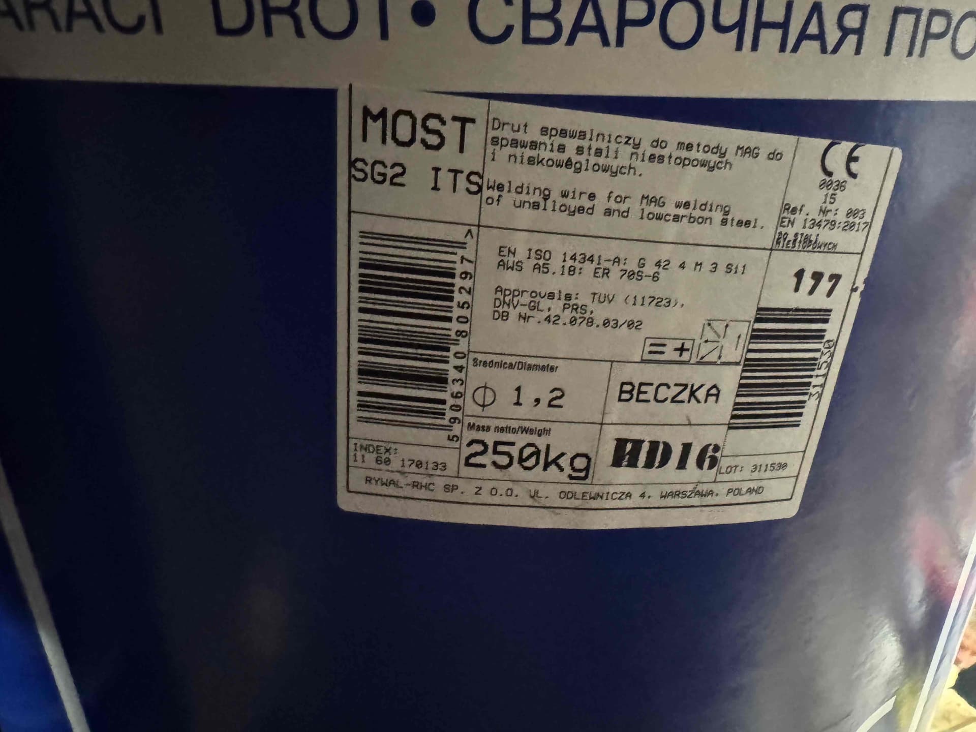 Keevitustraat SG2 MOST ITS drum (250 kg) 1,2mm